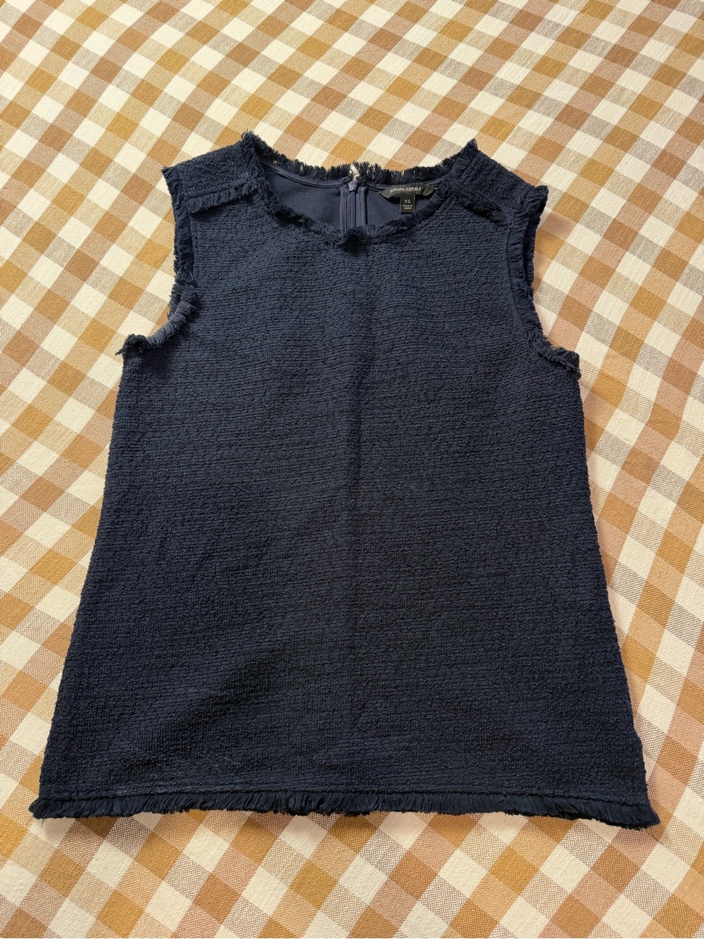 Banana Republic Navy Bouclé Fringe Trim Sleeveless Shell Top XS